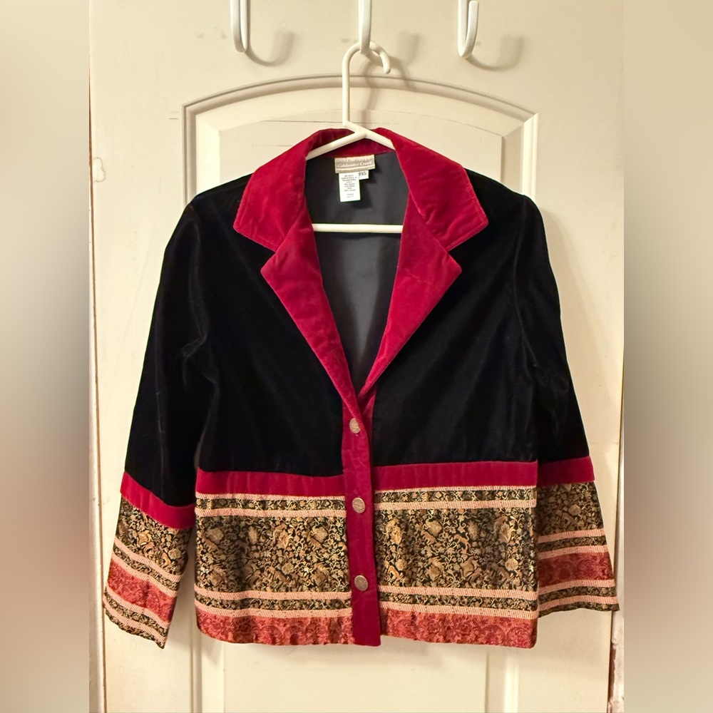 Coldwater Creek PXS Black Velvet Jacket with Brocade Trim
